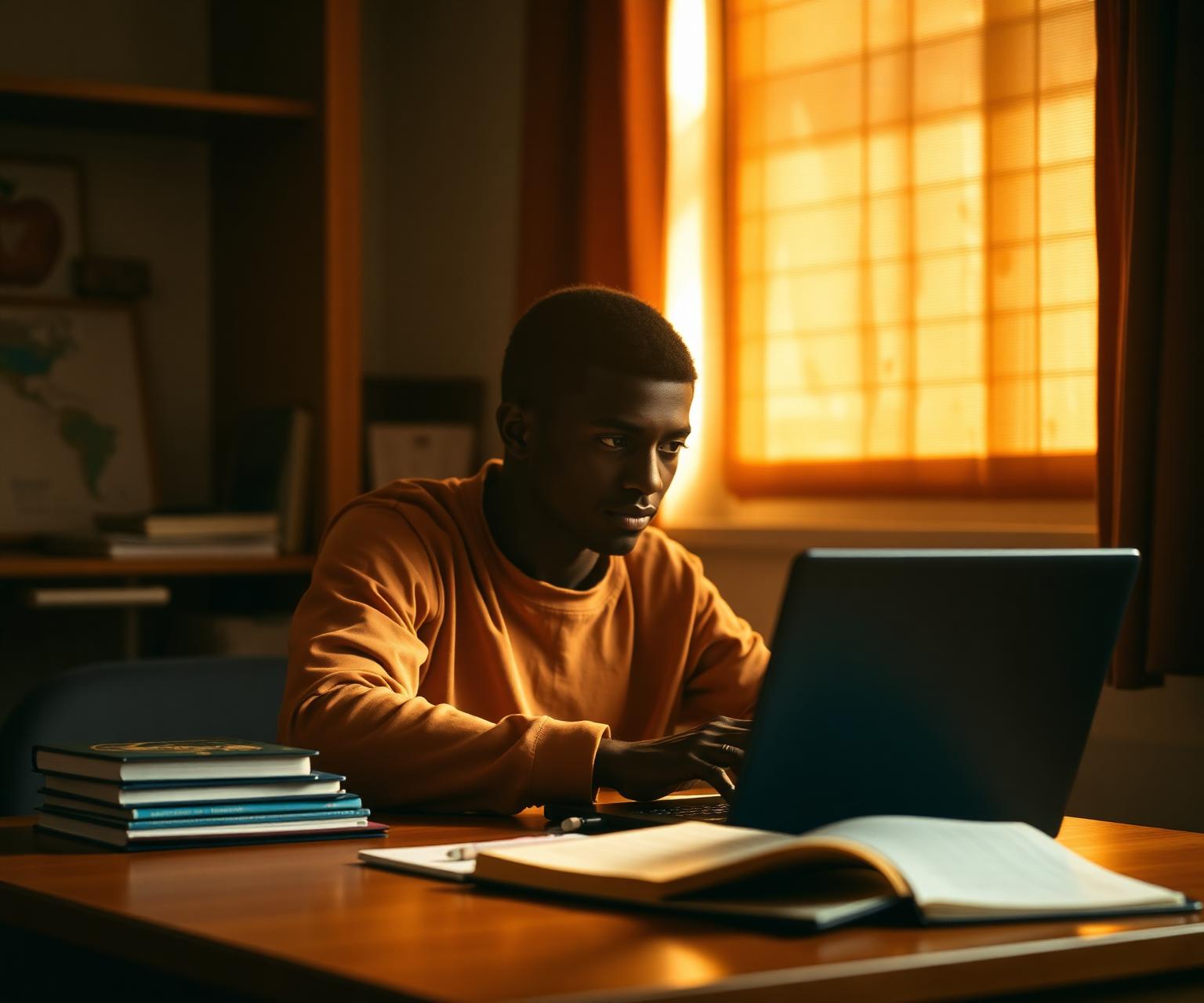 Student studying online at Abba Online Academy